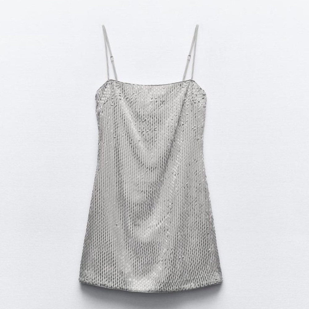 Zara Beaded Mini Dress Silver